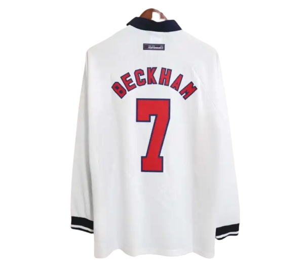 1998 England World Cup Home Retro Jersey Long Sleeve #7 BACKHAM #20 OWEN - Image 2