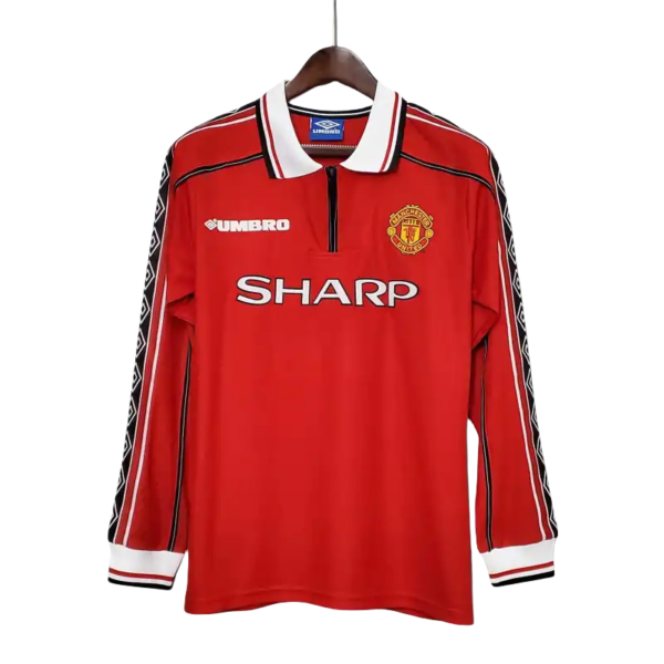 1998-00 Manchester United Beckham #7 Retro Jersey Home Long Sleeve - Image 2