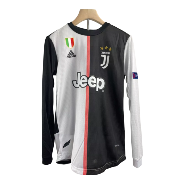 2019-20 Cristiano Ronaldo #7 Juventus Home Retro Player Version Soccer Jersey with UCL Patch - Long Sleeve - Image 2