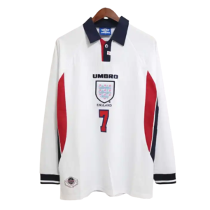 1998 England World Cup Home Retro Jersey Long Sleeve #7 BACKHAM #20 OWEN