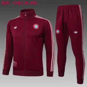 A2506# 2526 Full-Zip Football Jacket Kit (Top+Pants) Bayern Munich Dark Maroon Retro