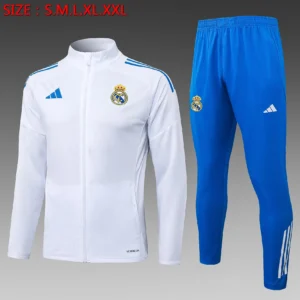 A2577# 2526 Full-Zip Football Jacket Kit (Top+Pants) Real Madrid White (Lake Blue Trim on Three Sides)