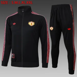 A2508# 2526 Full-Zip Football Jacket Kit (Top+Pants) Manchester United Black Retro