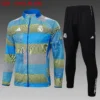 A2519# 2526 Full-Zip Football Jacket Kit (Top+Pants) Real Madrid Blue-Green Striped Ink Edition