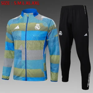 A2519# 2526 Full-Zip Football Jacket Kit (Top+Pants) Real Madrid Blue-Green Striped Ink Edition