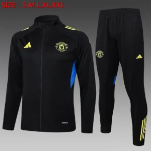 A2526# 2526 Full-Zip Football Jacket Kit (Top+Pants) Manchester United Black (Green Badge)