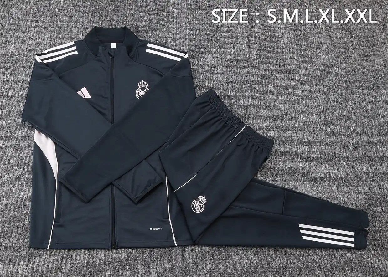 A2541# 2526 Full-Zip Football Jacket Kit (Top+Pants) Real Madrid Dark Gray - Image 6