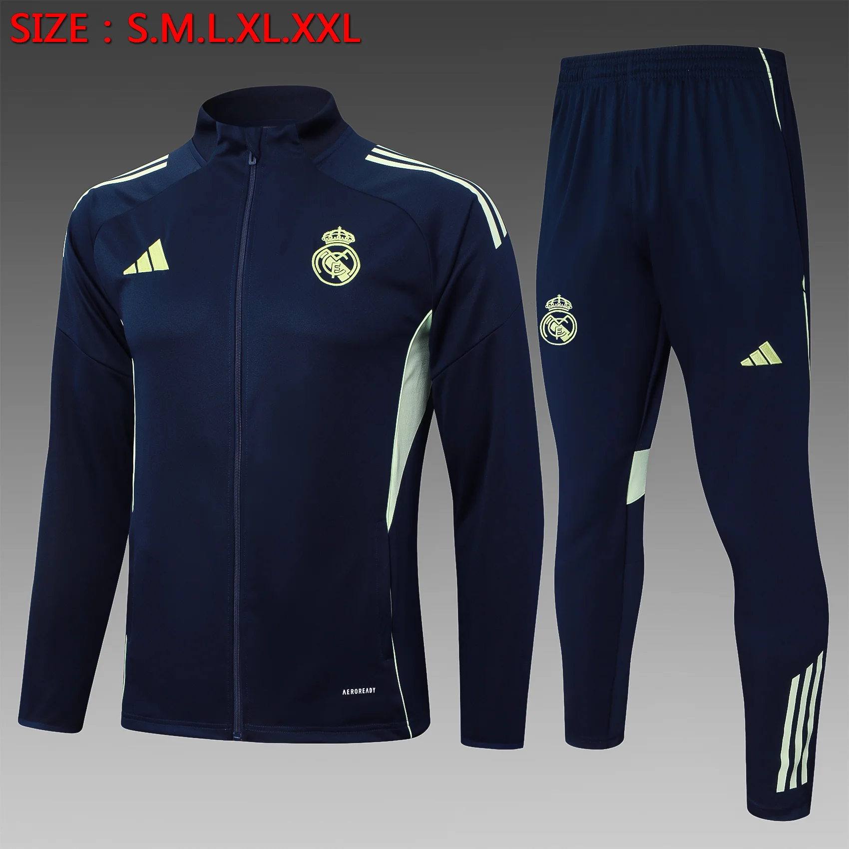 A2542# 2526 Full-Zip Football Jacket Kit (Top+Pants) Real Madrid Cyan Blue