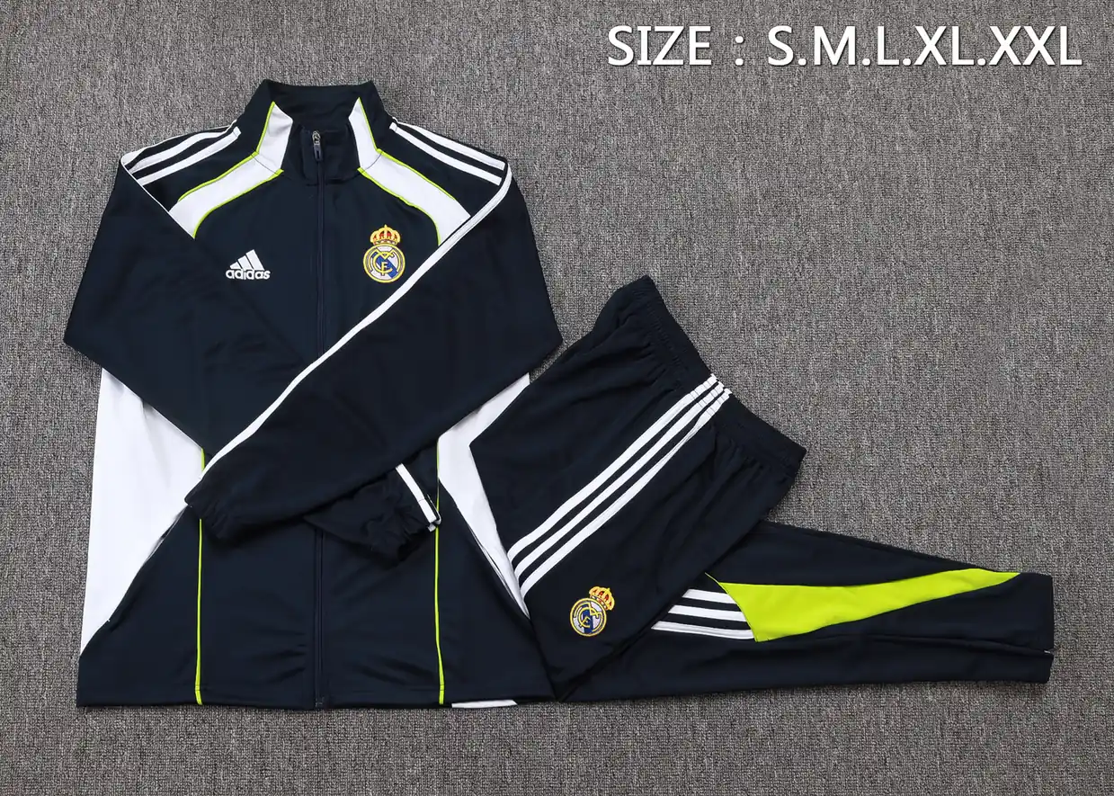 A2545# 2526 Full-Zip Football Jacket Kit (Top+Pants) Real Madrid Cyan Blue Vintage Edition (White Accents) - Image 3