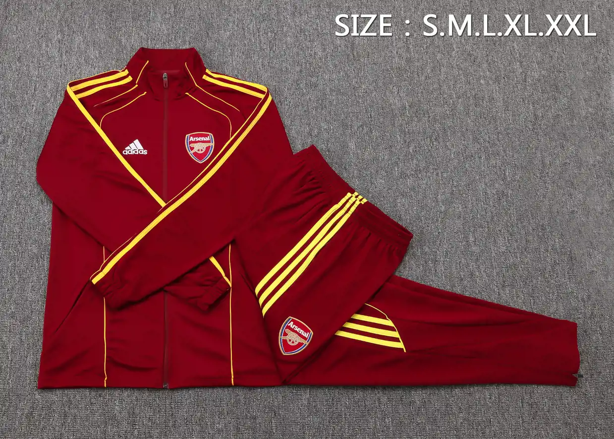 A2546# 2526 Full-Zip Football Jacket Kit (Top+Pants) Arsenal Maroon Vintage Edition (Yellow Trim on Three Sides) - Image 4