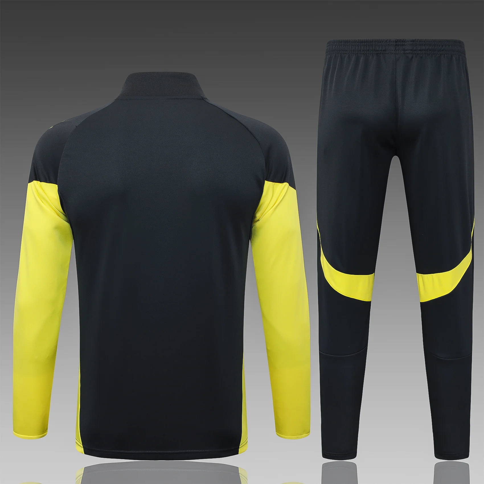 A2547# 2526 Full-Zip Football Jacket Kit (Top+Pants) Real Madrid Dark Gray (Yellow Sleeves) - Image 3