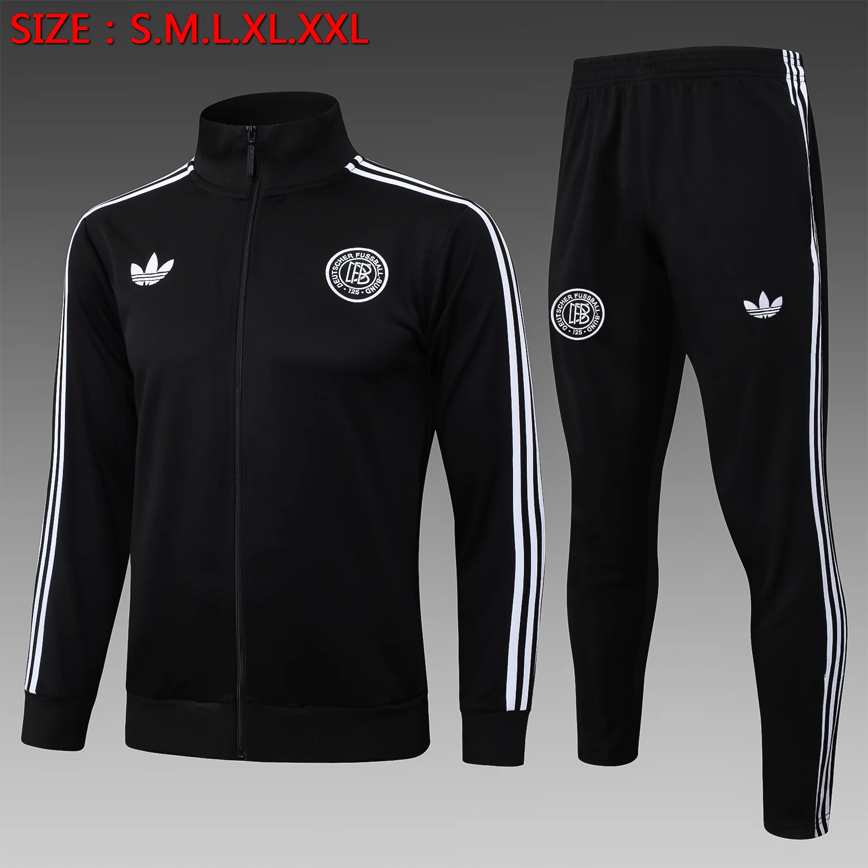 A2555# 2526 Full-Zip Football Jacket Kit (Top+Pants) Germany Black 125th Anniversary Edition