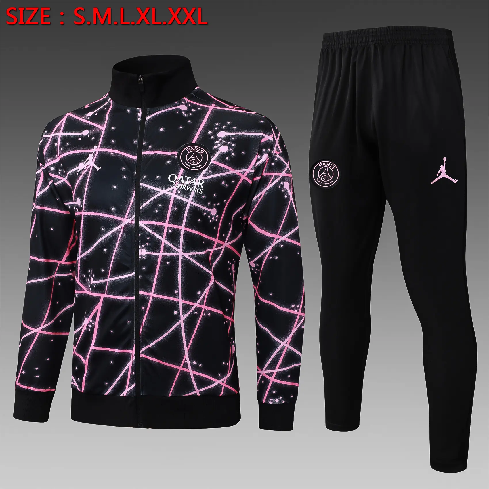 A2556# 2526 Full-Zip Football Jacket Kit (Top+Pants) Paris Jordan Black Starry Ink Edition