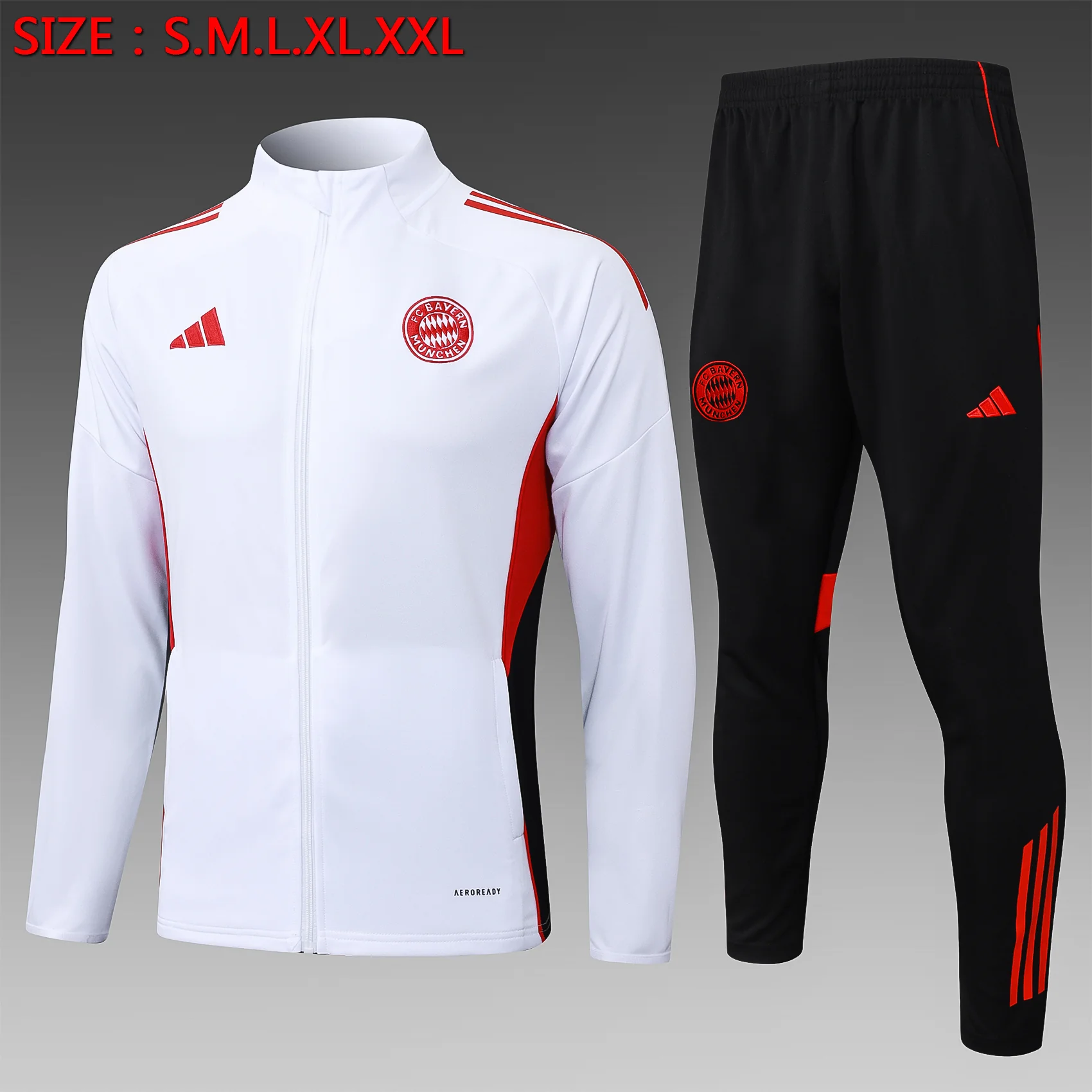 A2558# 2526 Full-Zip Football Jacket Kit (Top+Pants) Bayern Munich White