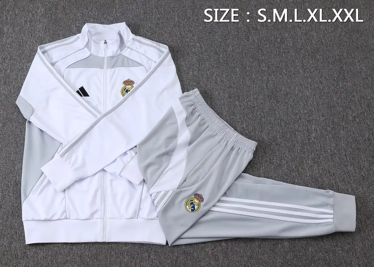 A2559# 2526 Full-Zip Football Jacket Kit (Top+Pants) Real Madrid White Gray - Image 4