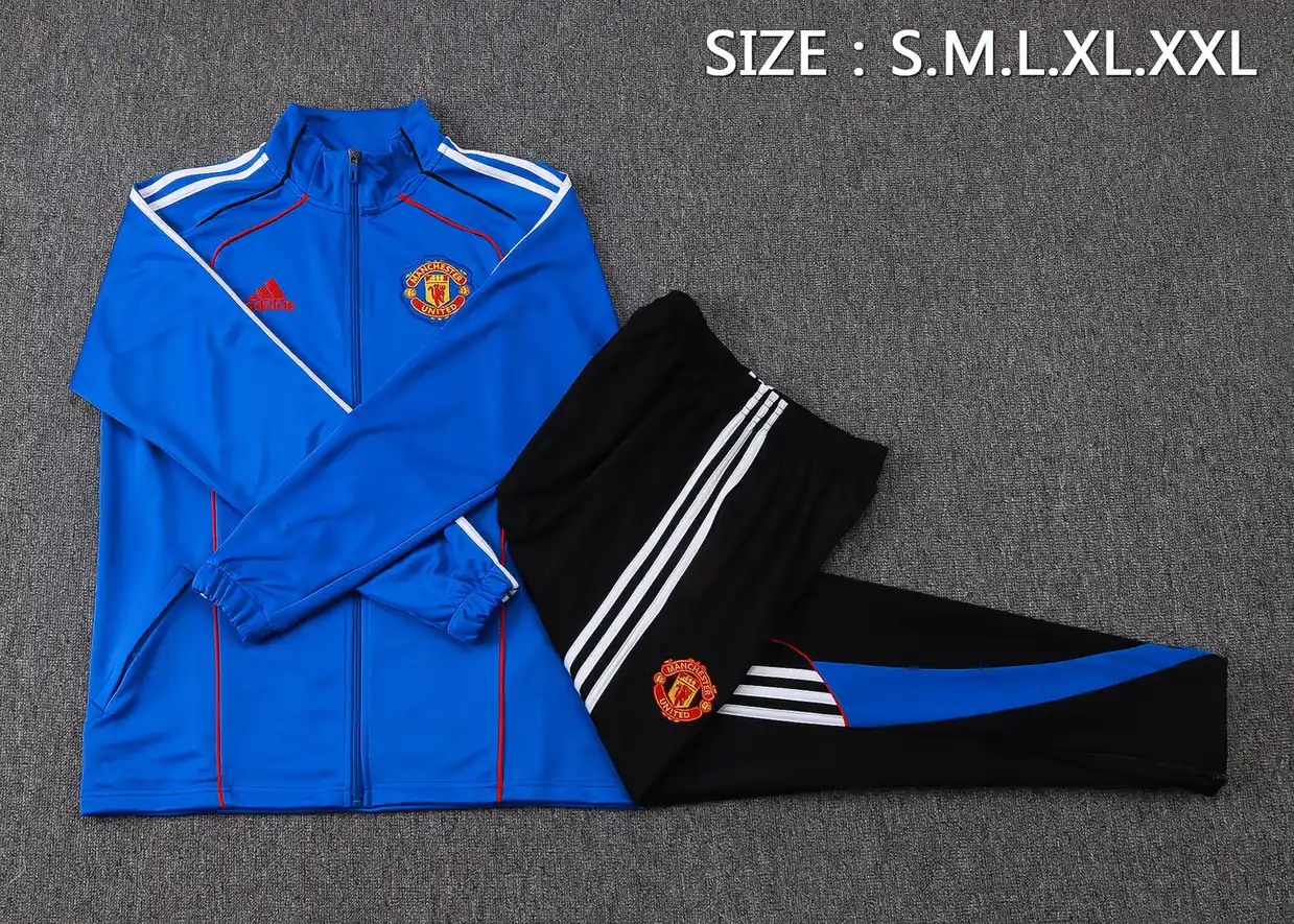 A2560# 2526 Full-Zip Football Jacket Kit (Top+Pants) Manchester United Royal Blue Vintage Edition - Image 6
