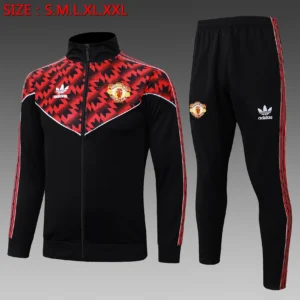 A2562# 2526 Full-Zip Football Jacket Kit (Top+Pants) Manchester United Black (Red Ink Upper Section)