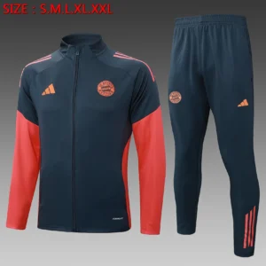 A2563# 2526 Full-Zip Football Jacket Kit (Top+Pants) Bayern Munich Dark Gray (Orange Sleeves)