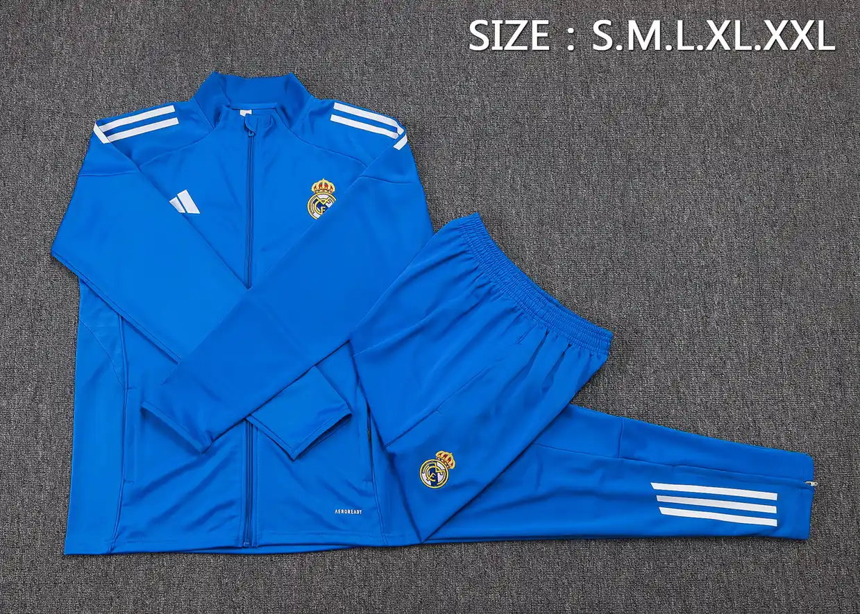A2575# 2526 Full-Zip Football Jacket Kit (Top+Pants) Real Madrid Lake Blue (White Trim on Three Sides) - Image 5
