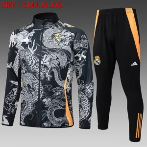 A797# 2425 Full-Zip Football Jacket Kit (Top+Pants) Real Madrid Black Ink Dragon Edition