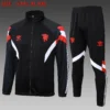 A802# 2425 Full-Zip Football Jacket Kit (Top+Pants) Manchester United Black (Red & White Sleeves)
