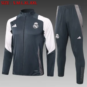 A806# 2425 Full-Zip Football Jacket Kit (Top+Pants) Real Madrid Gray