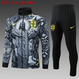 A808# 2425 Full-Zip Football Jacket Kit (Top+Pants) Brazil Black Ink Edition