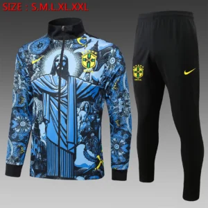 A814# 2425 Full-Zip Football Jacket Kit (Top+Pants) Brazil Gray Blue Ink Edition
