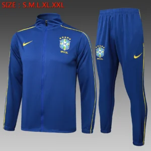 A816# 2425 Full-Zip Football Jacket Kit (Top+Pants) Brazil Royal Blue (Yellow Trim)