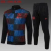 A827# 2425 Full-Zip Football Jacket Kit (Top+Pants) Barcelona Black Ink Edition (Vertical Stripes)