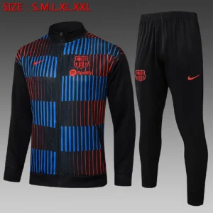 A827# 2425 Full-Zip Football Jacket Kit (Top+Pants) Barcelona Black Ink Edition (Vertical Stripes)