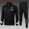 A834# 2425 Full-Zip Football Jacket Kit (Top+Pants) Paris Jordan Black (Pink Sleeves)