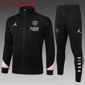 A834# 2425 Full-Zip Football Jacket Kit (Top+Pants) Paris Jordan Black (Pink Sleeves)