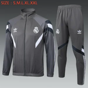 A836# 2425 Full-Zip Football Jacket Kit (Top+Pants) Real Madrid Dark Gray Retro