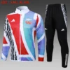A844# 2425 Full-Zip Football Jacket Kit (Top+Pants) Arsenal Red, White & Green Ink Edition (White Zipper)