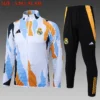 A848# 2425 Full-Zip Football Jacket Kit (Top+Pants) Real Madrid Blue, White & Yellow Ink Edition