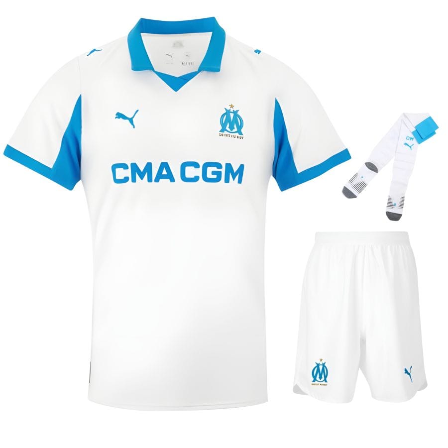 OM Olympique de Marseille Home Children's Kit Jersey 2025 2026